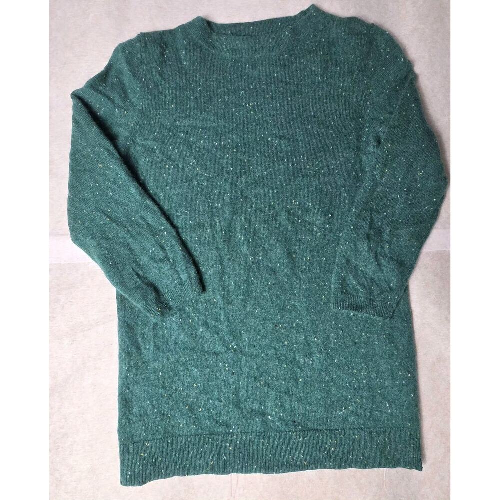 Talbots Petites SP 100% Cashmere Sweater Green Donegal Speckled Crewneck Knit